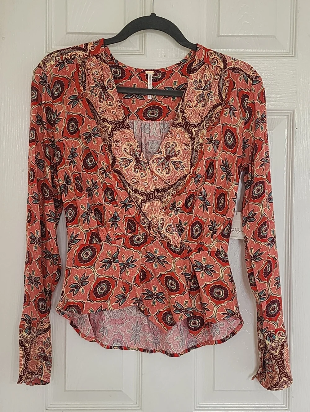 Free People Falling For You Peplum Top NWT Hibiscus Combo Pink XS